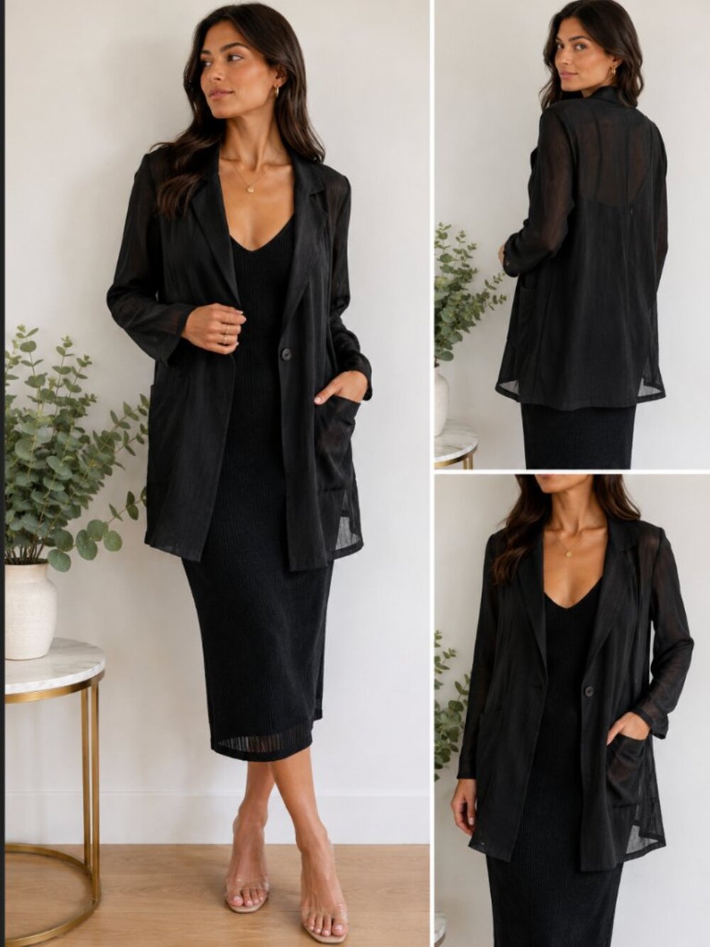 Silence & Noise Black Sheer Blazer Lightweight Open Front Jacket S